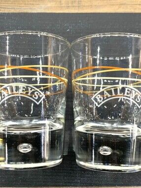 Lot 2 Vtg Baileys Drink Glasses Hand-blown Low Ball Tumblers